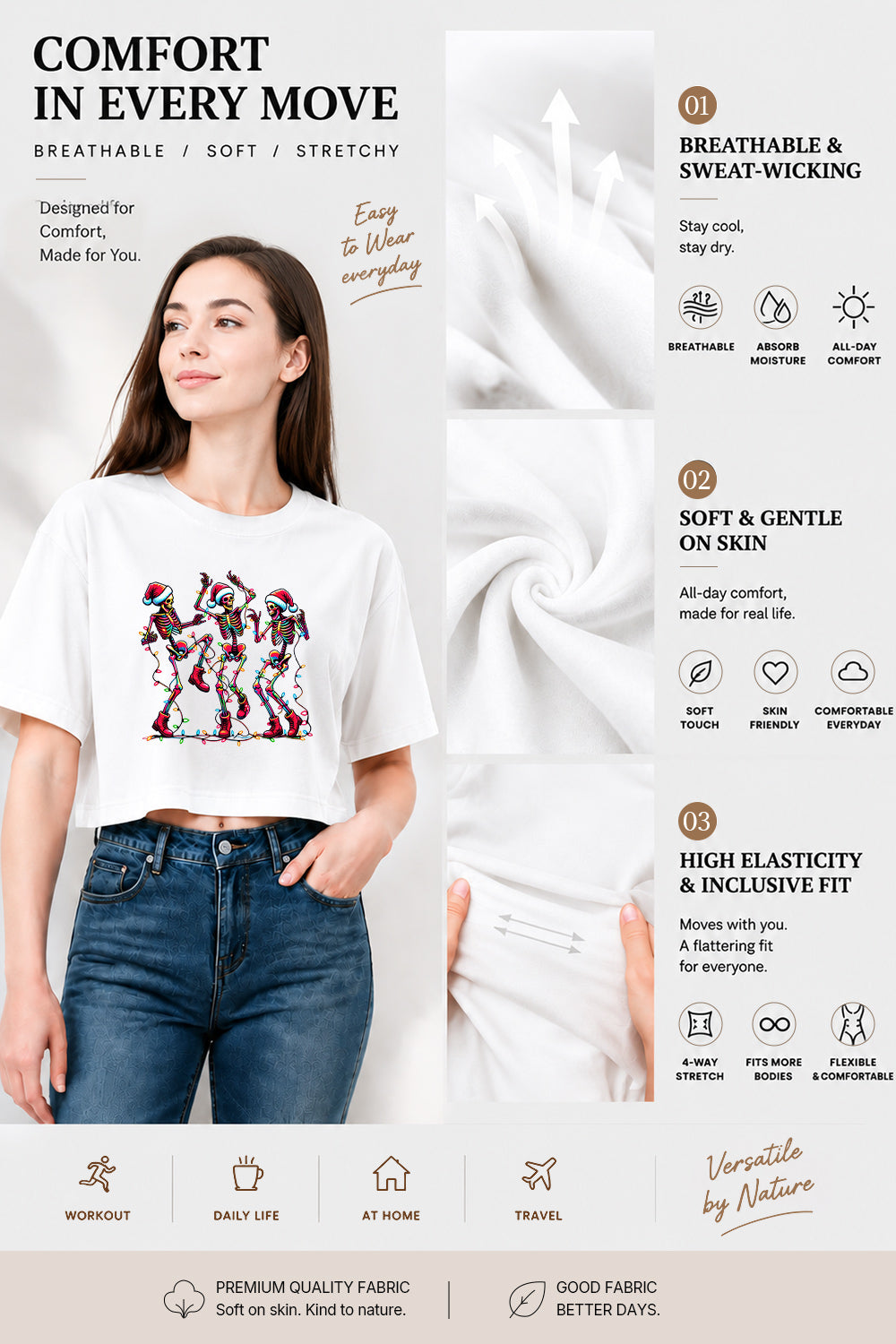 Christmas dancing skeleton crop top
