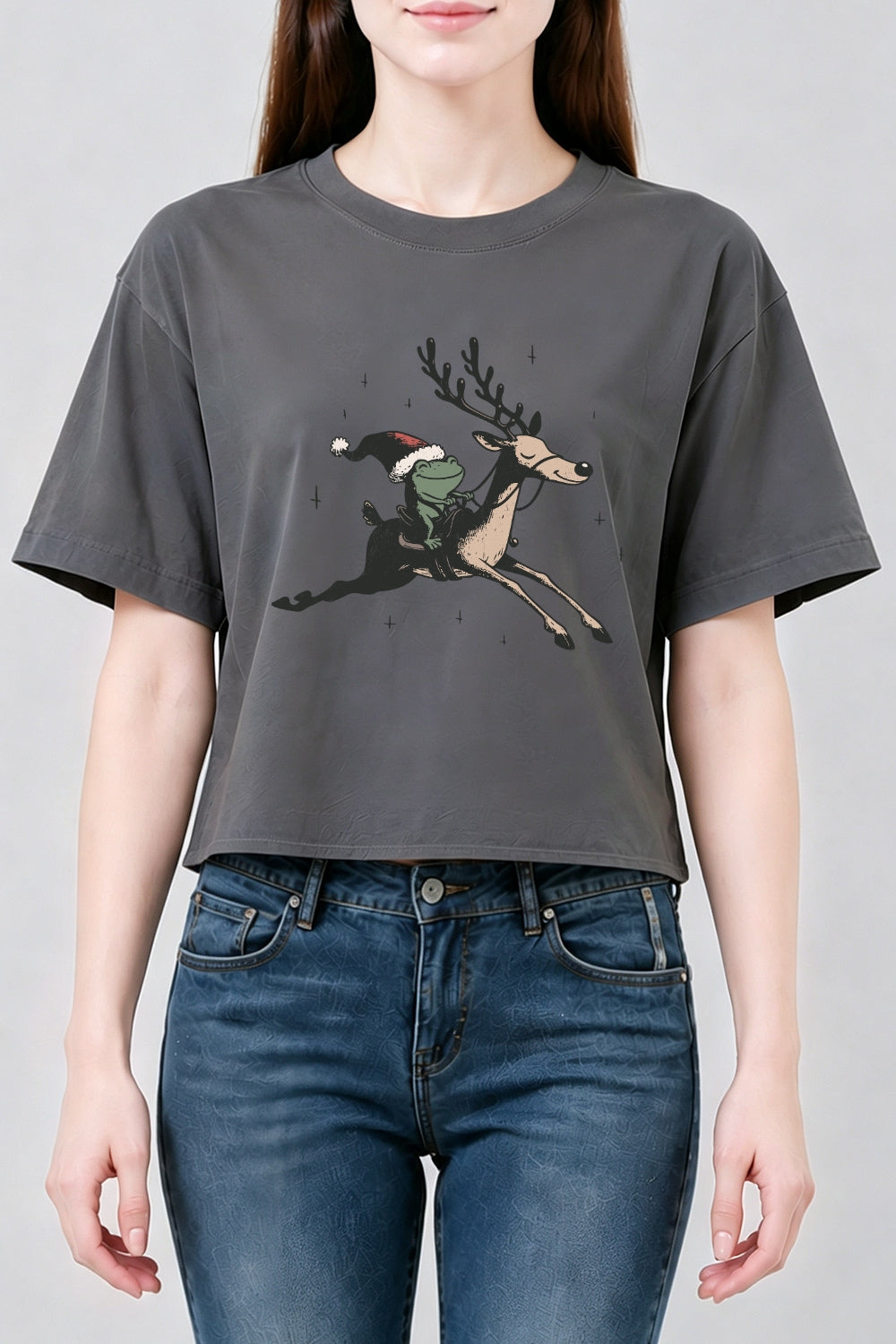 Christmas frog reindeer crop top
