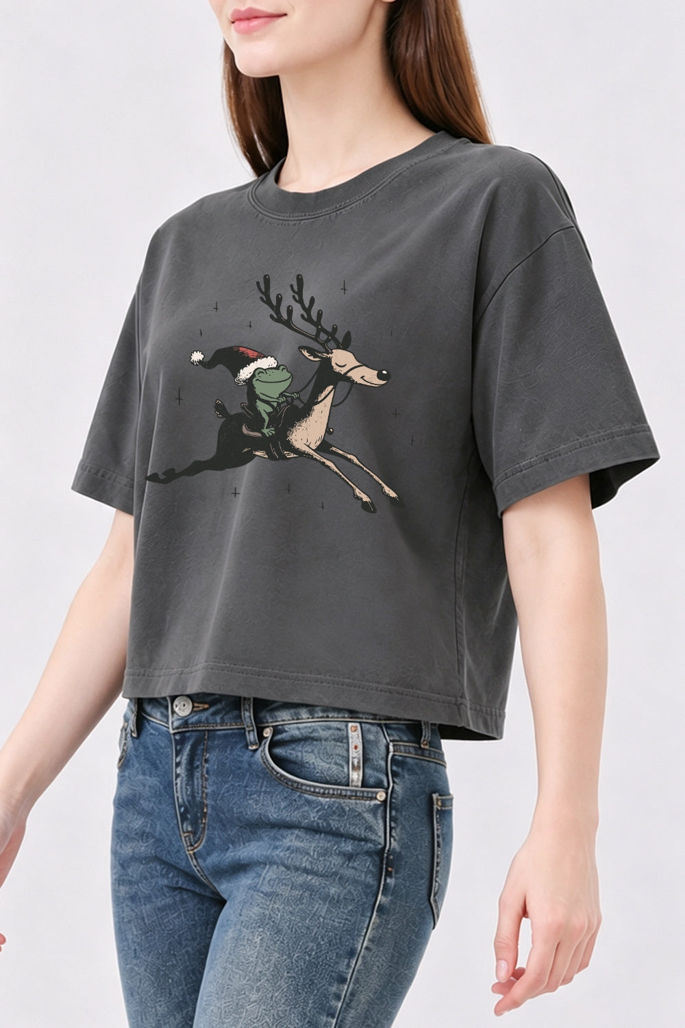 Christmas frog reindeer crop top
