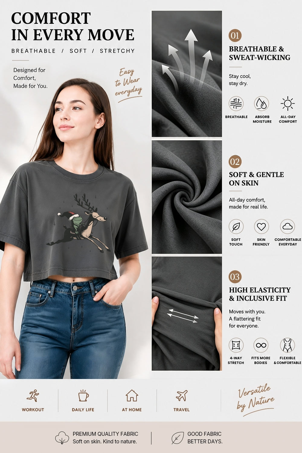 Christmas frog reindeer crop top