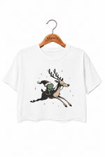 Christmas frog reindeer crop top