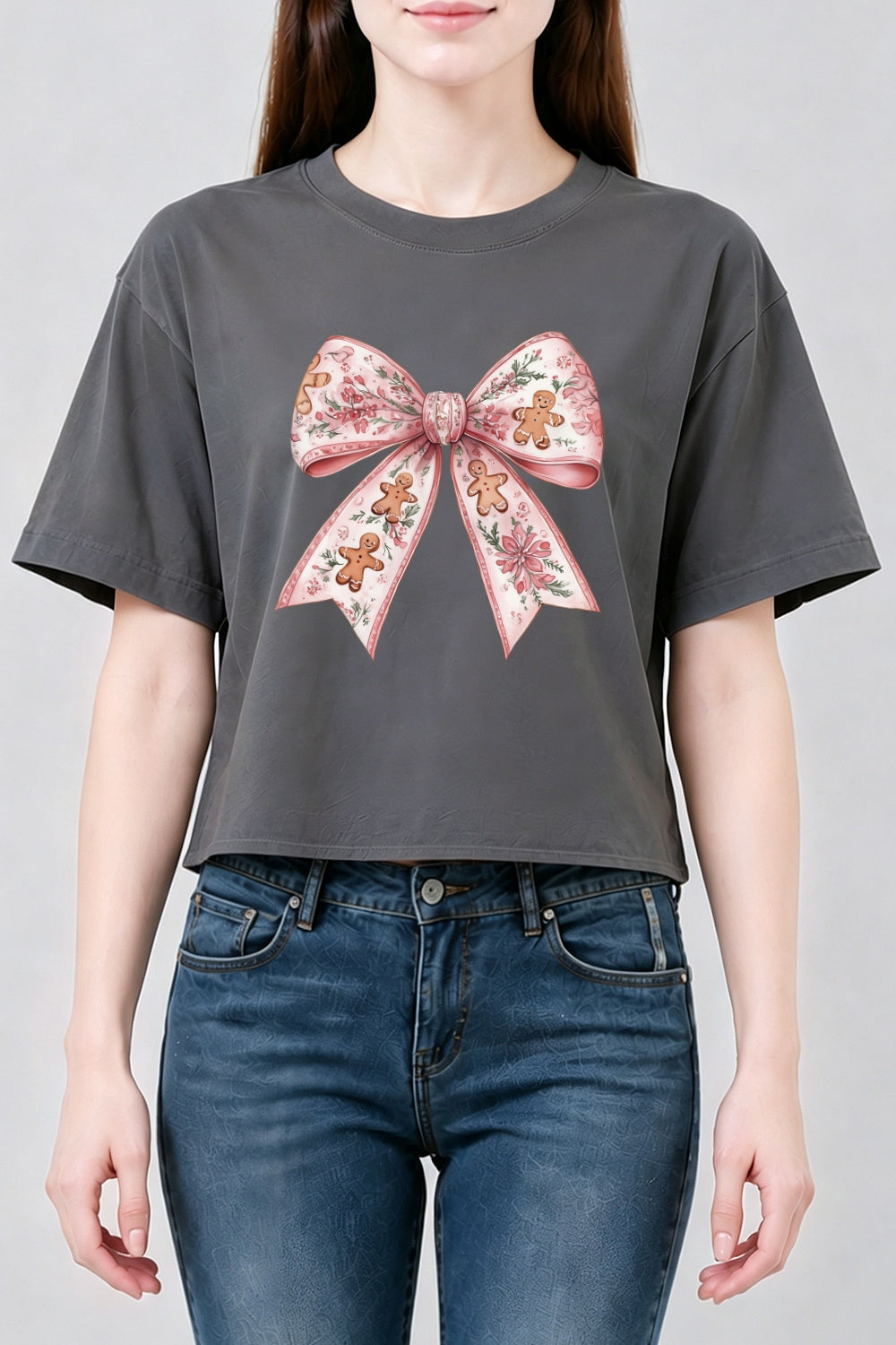 Christmas gingerbread man bow crop top