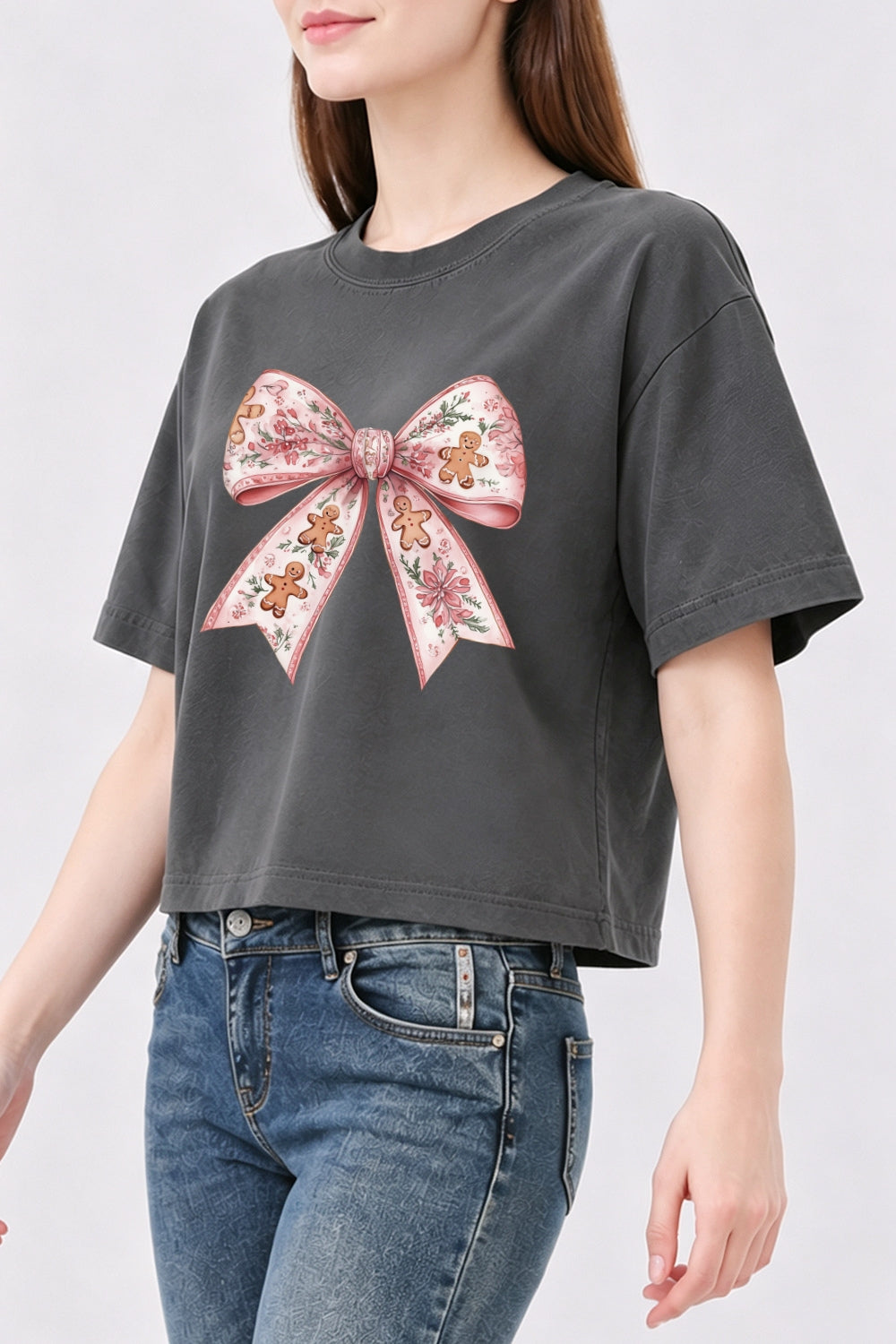 Christmas gingerbread man bow crop top