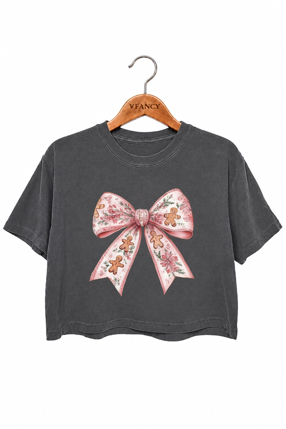 Christmas gingerbread man bow crop top