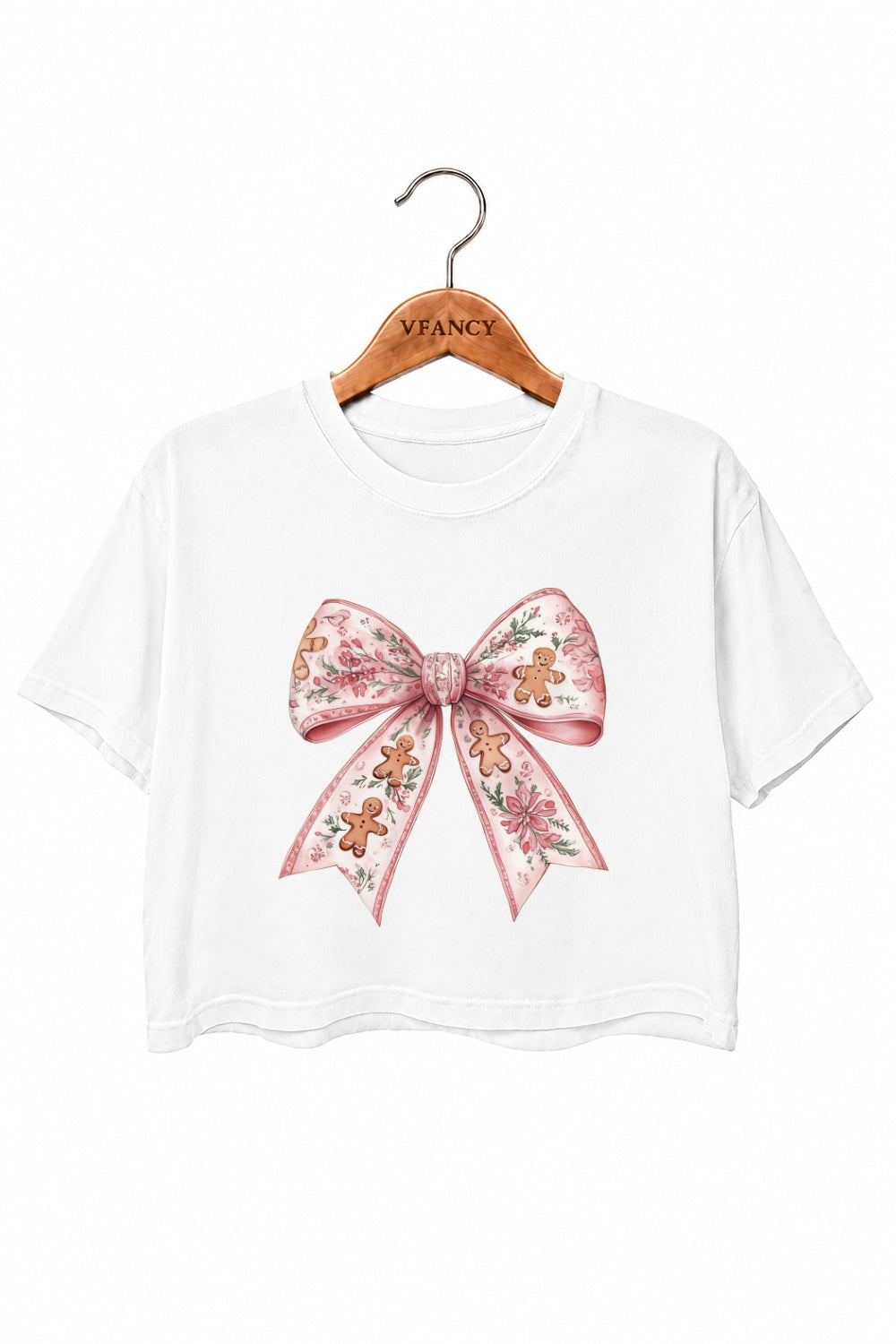 Christmas gingerbread man bow crop top