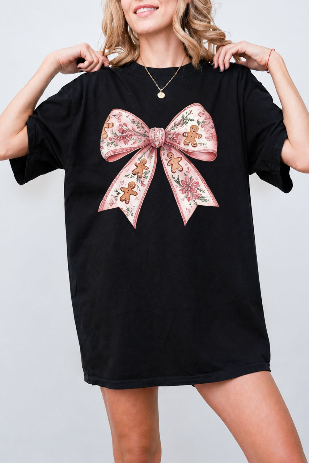 Christmas gingerbread man bow tee