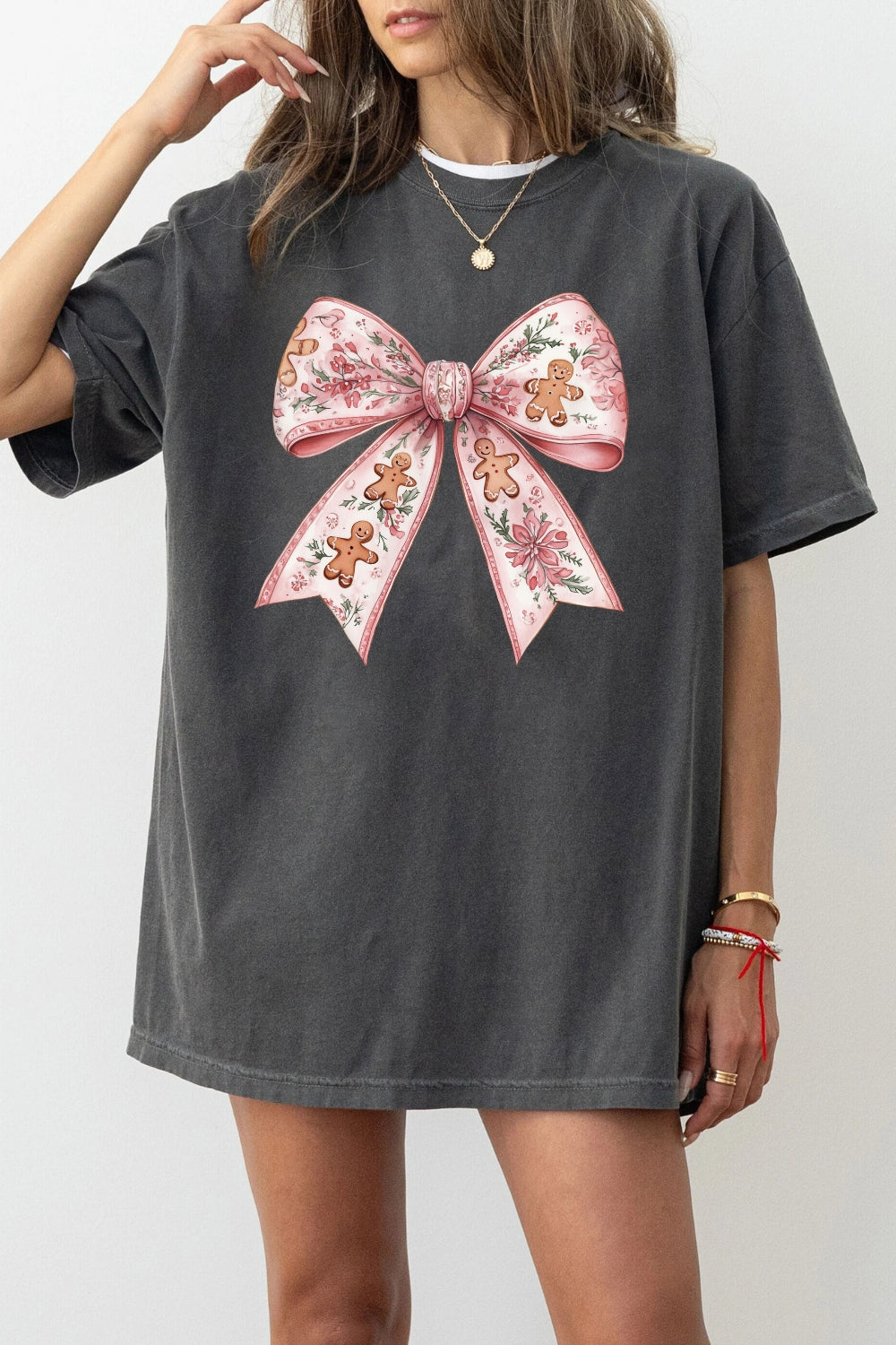 Christmas gingerbread man bow tee