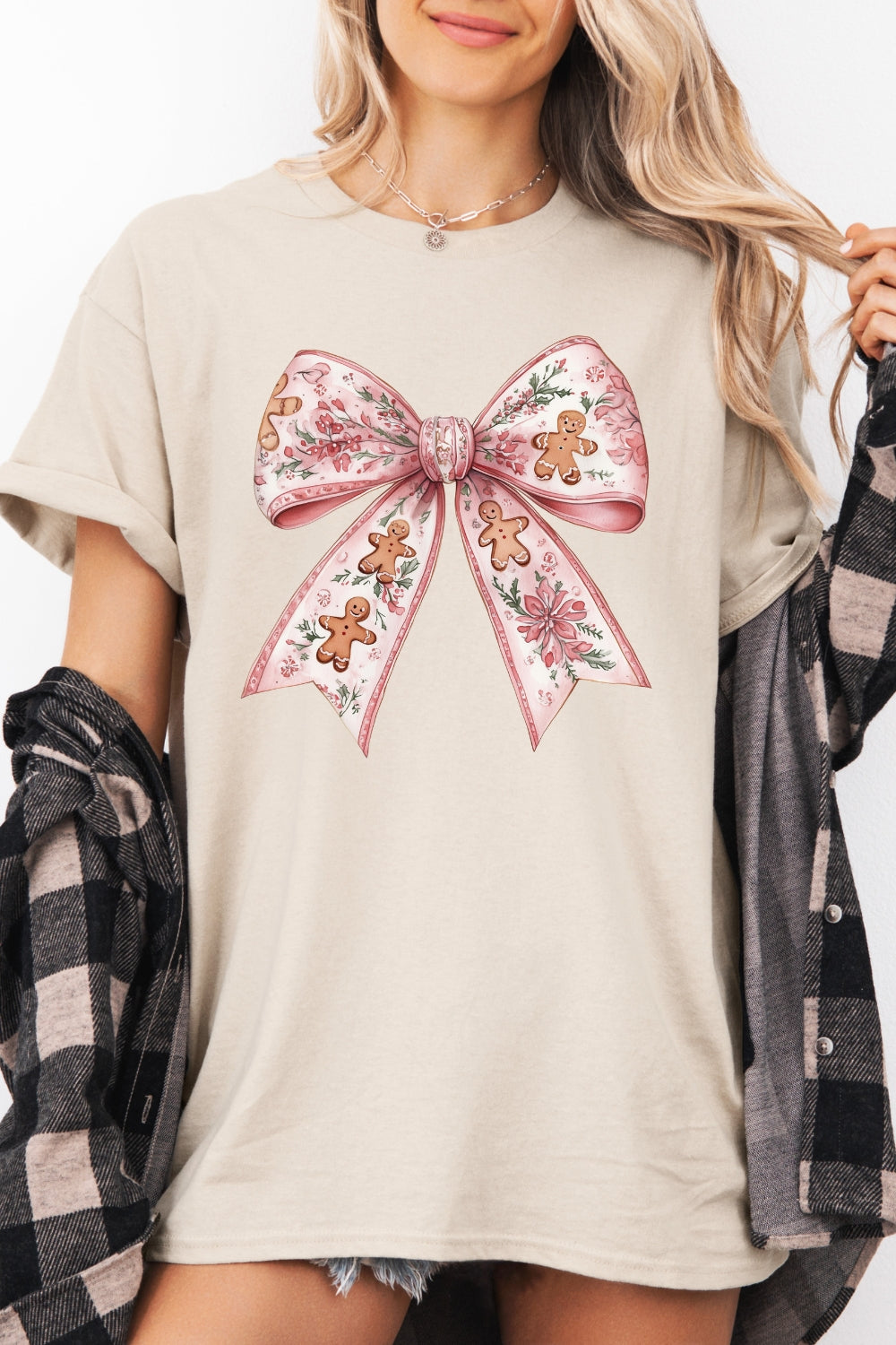 Christmas gingerbread man bow tee