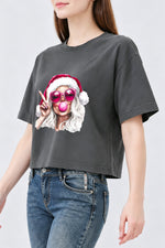 Christmas girl blowing bubble crop top