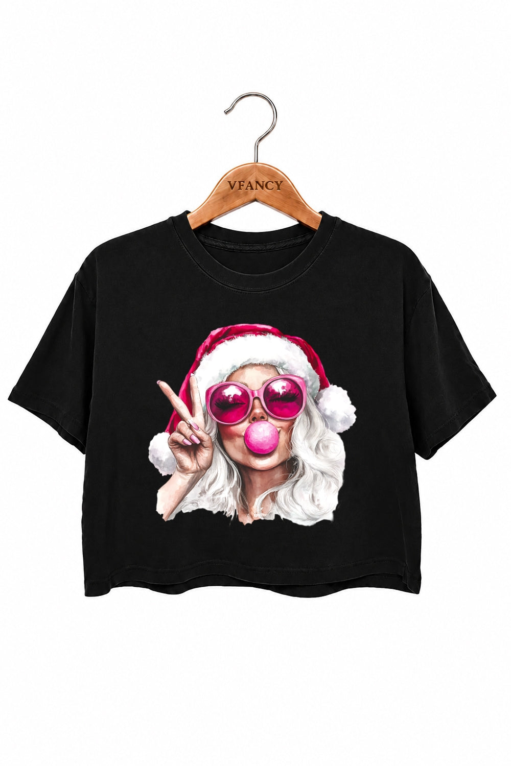 Christmas girl blowing bubble crop top