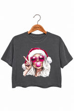 Christmas girl blowing bubble crop top