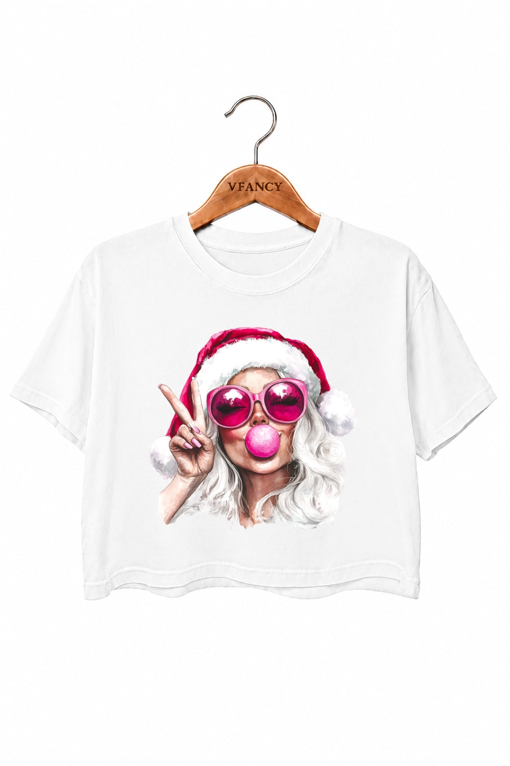 Christmas girl blowing bubble crop top