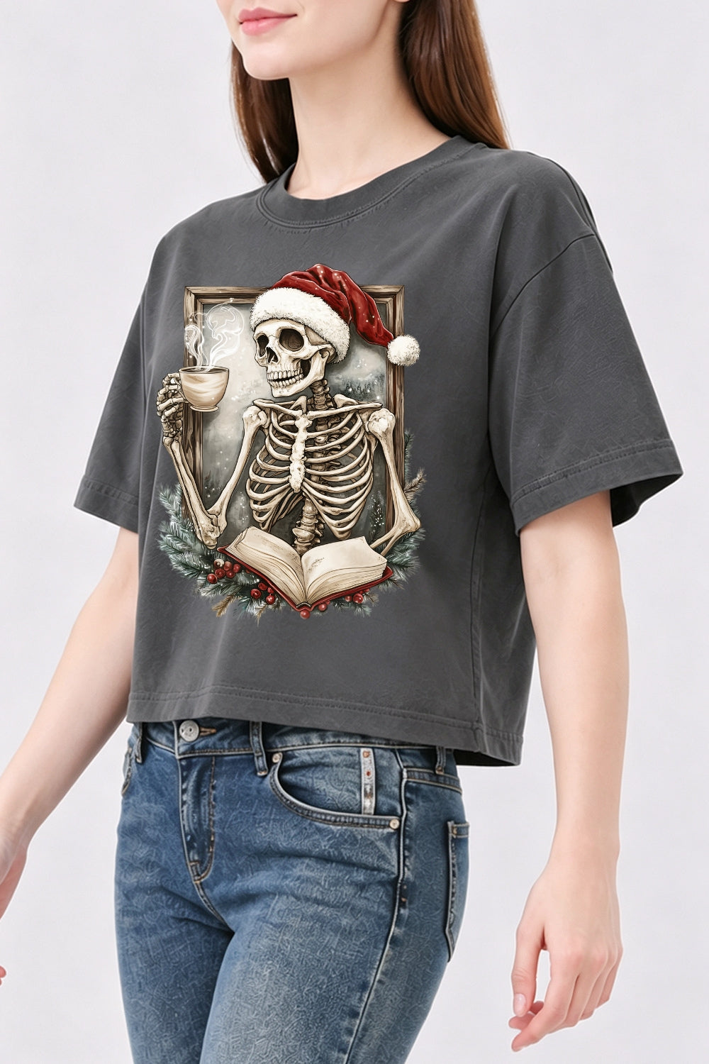 Christmas skull coffee crop top