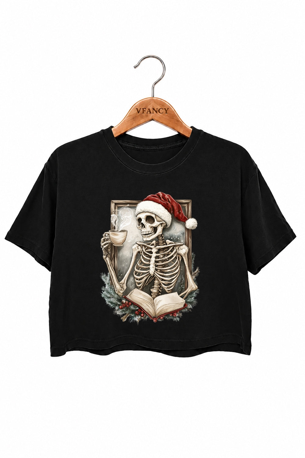 Christmas skull coffee crop top