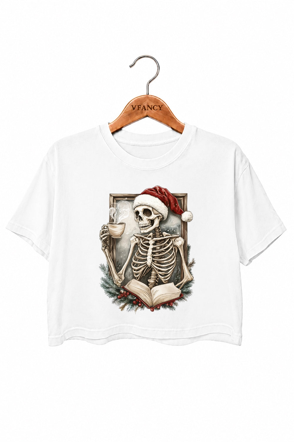 Christmas skull coffee crop top