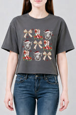 Christmas western boots cow crop top
