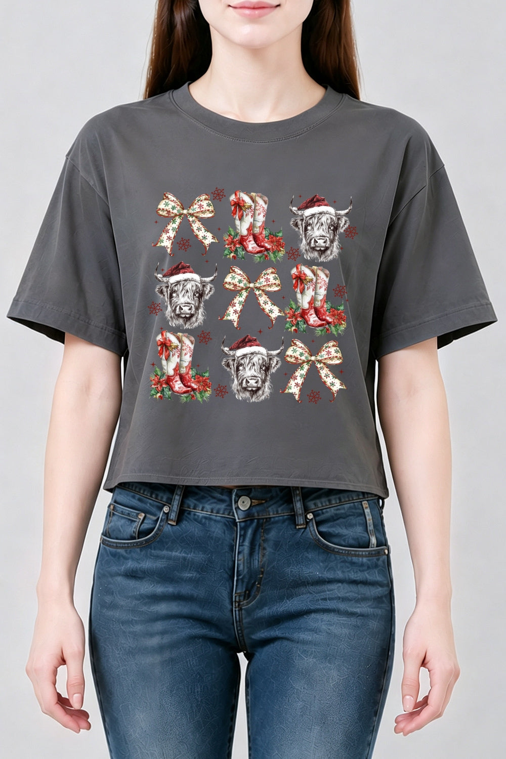 Christmas western boots cow crop top