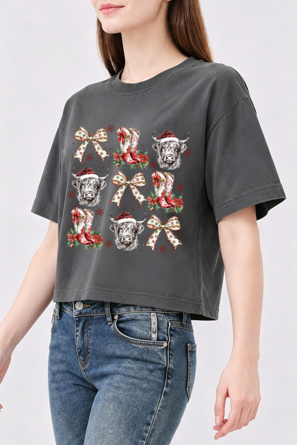 Christmas western boots cow crop top