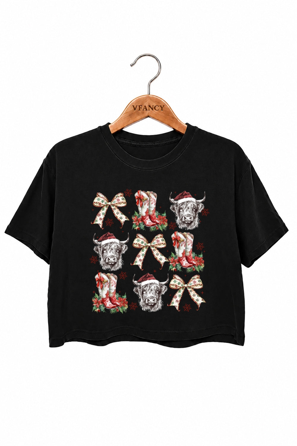 Christmas western boots cow crop top