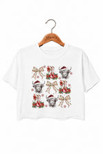 Christmas western boots cow crop top