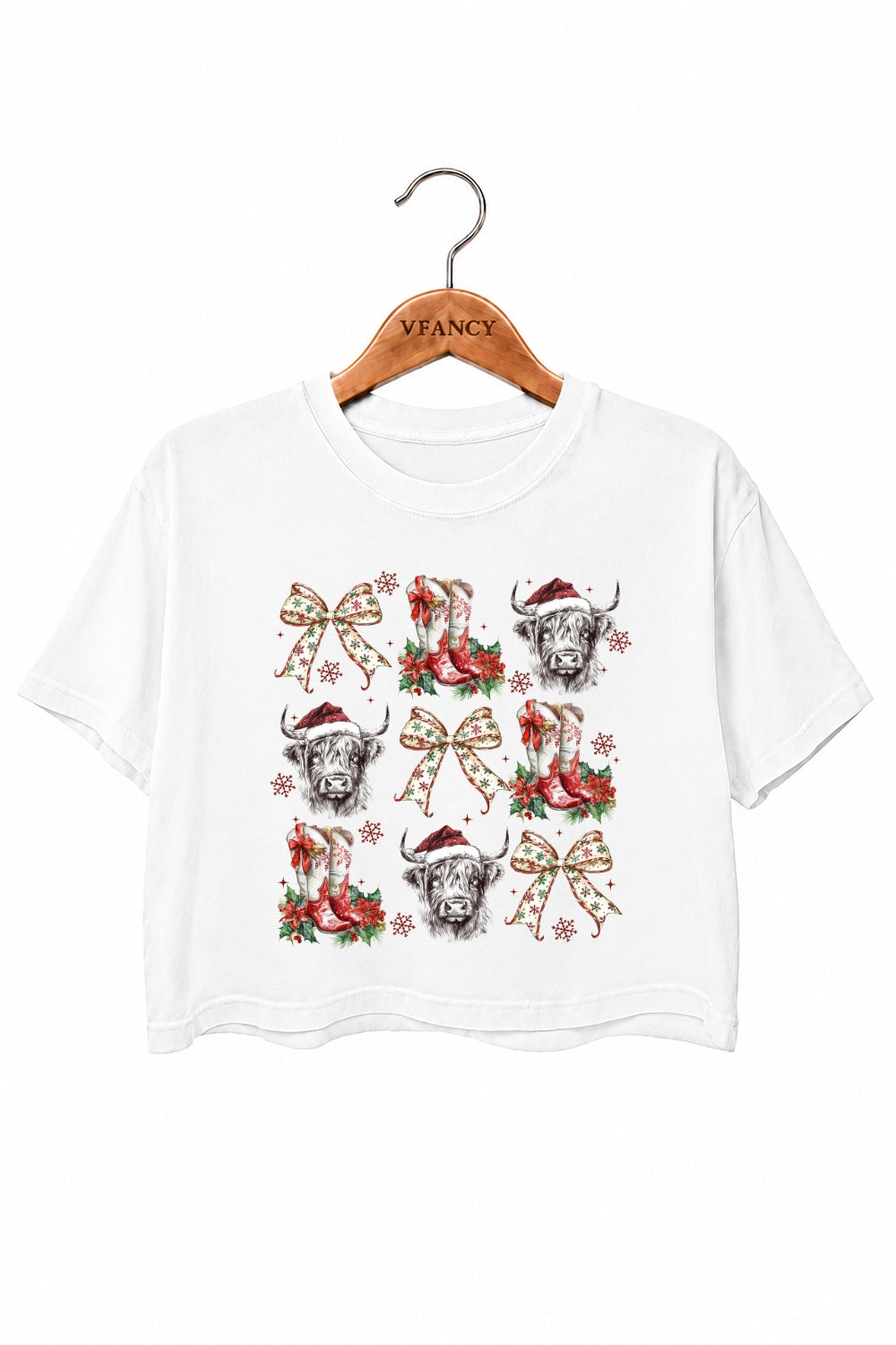 Christmas western boots cow crop top