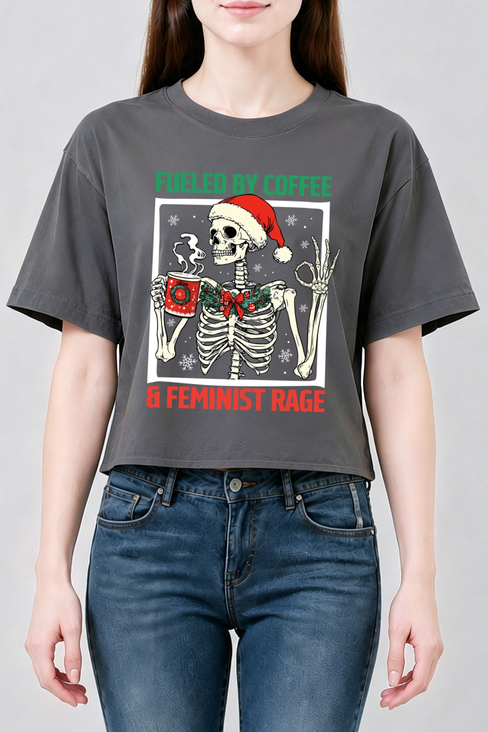 Coffee feminist rage christmas crop top