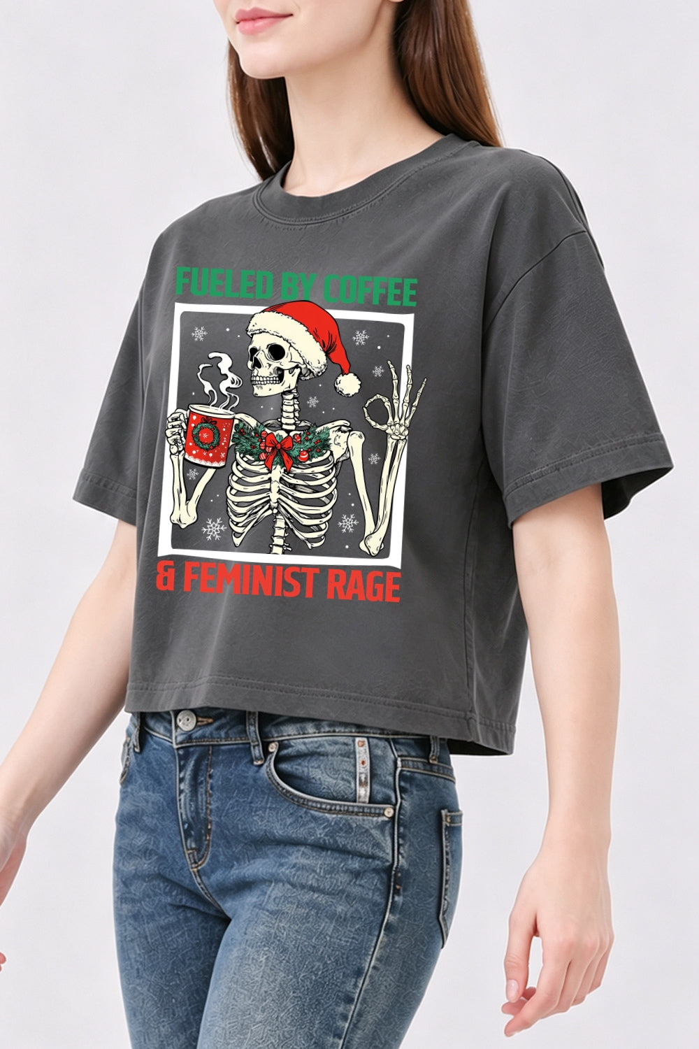 Coffee feminist rage christmas crop top