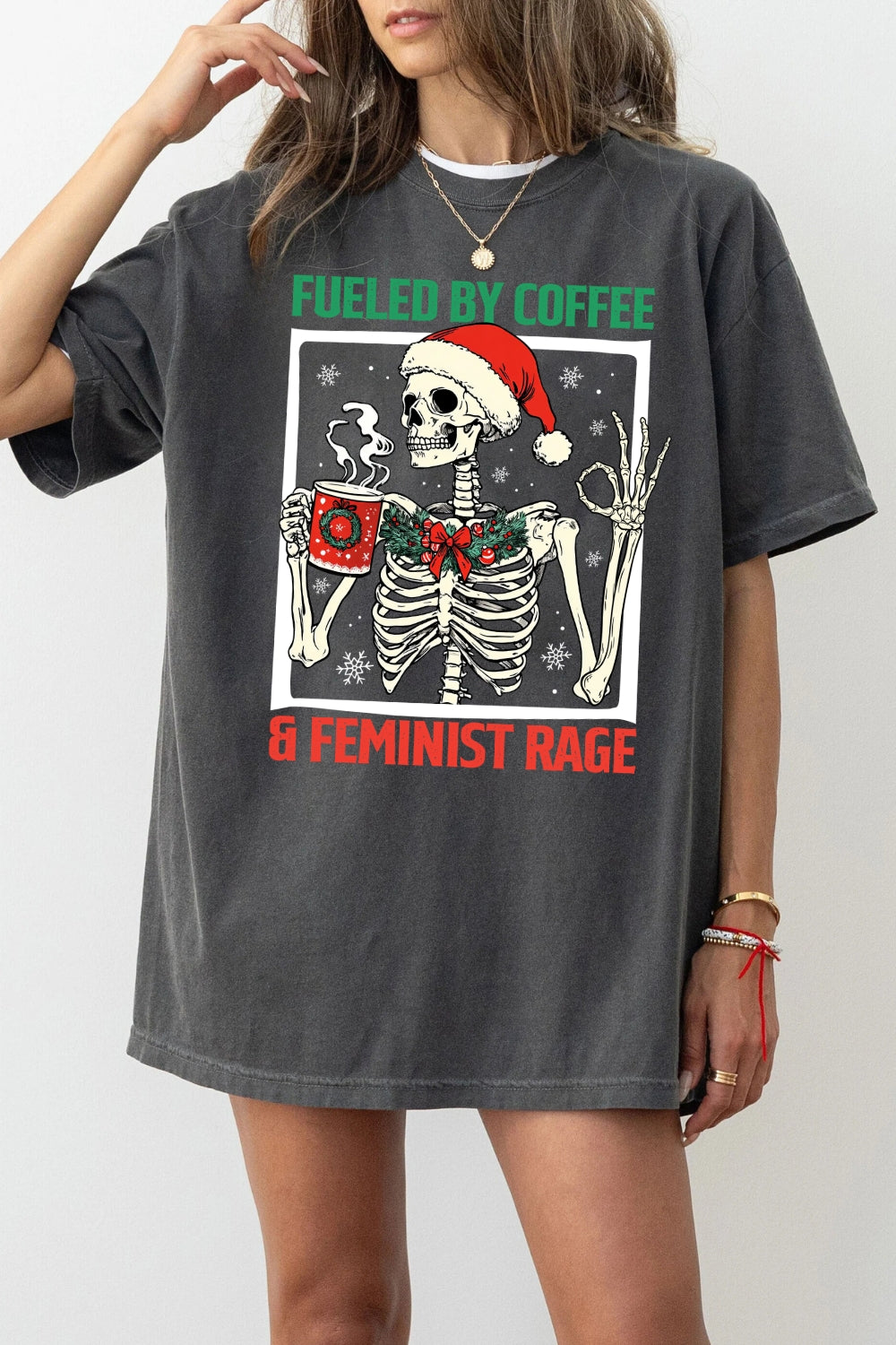 Coffee feminist rage christmas tee