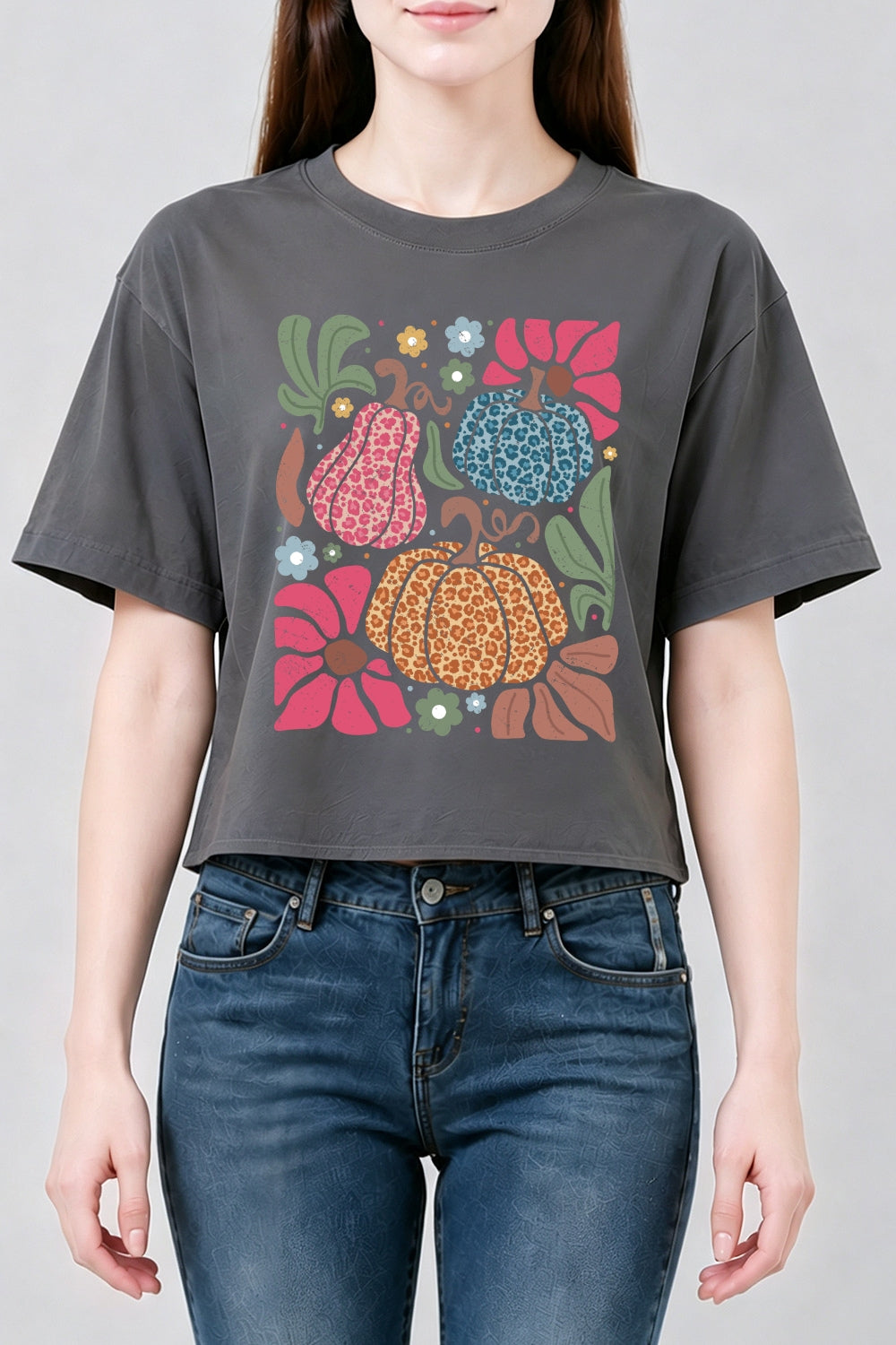 Colorful leopard pumpkin crop top