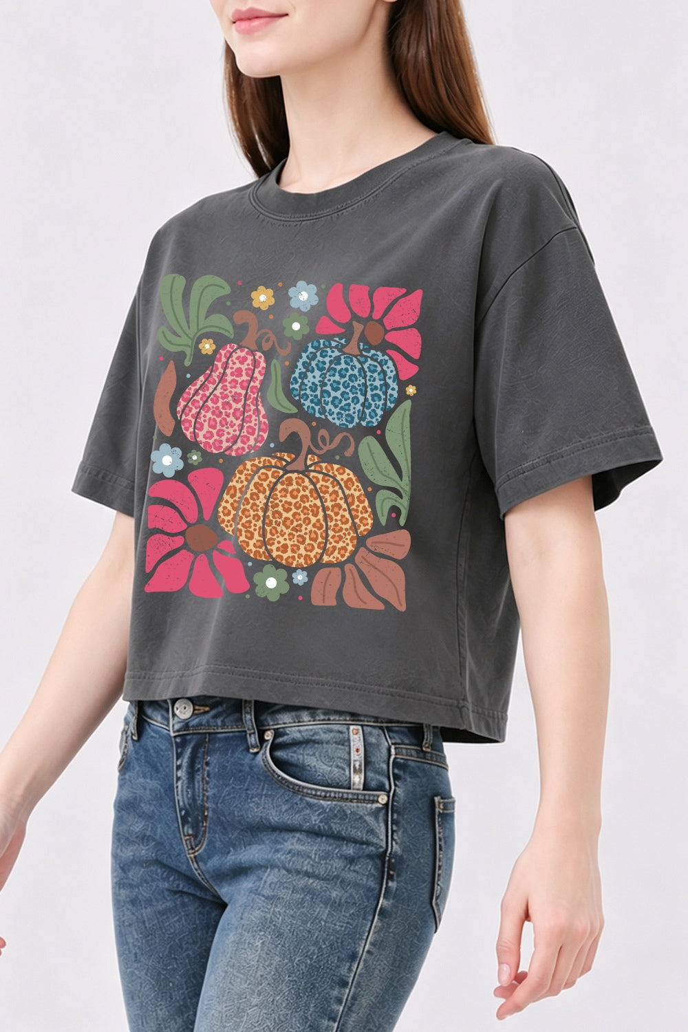 Colorful leopard pumpkin crop top