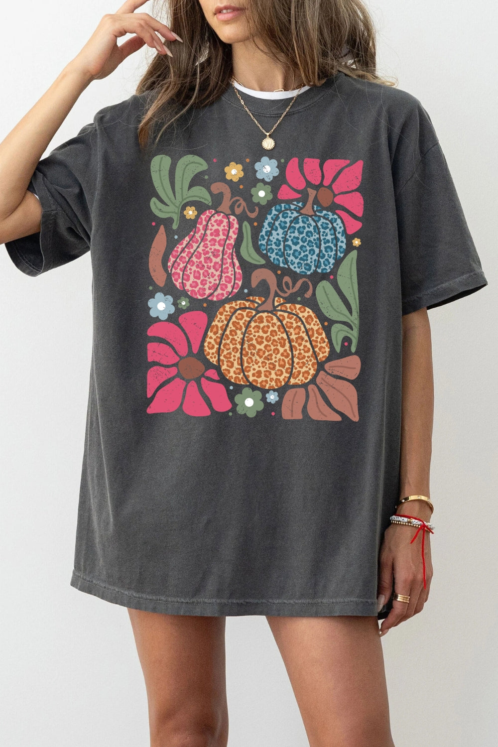 Colorful leopard pumpkin tee