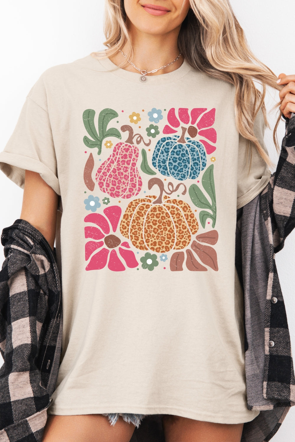Colorful leopard pumpkin tee