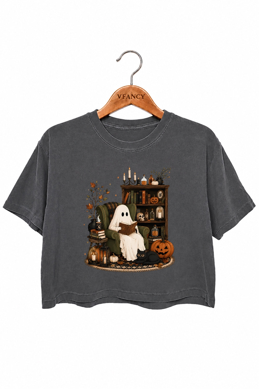 Cozy ghost reading crop top