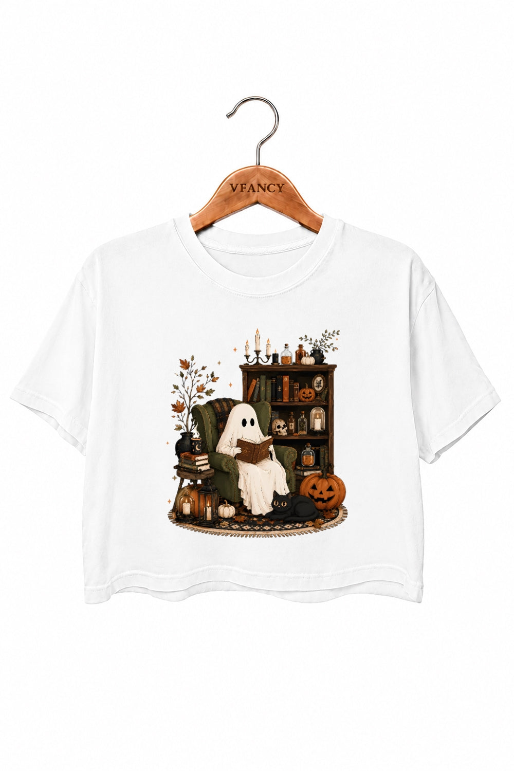 Cozy ghost reading crop top