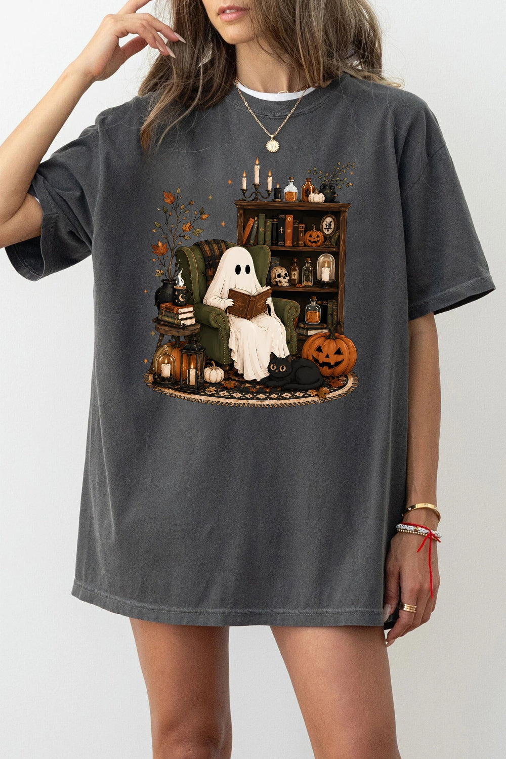Cozy ghost reading tee
