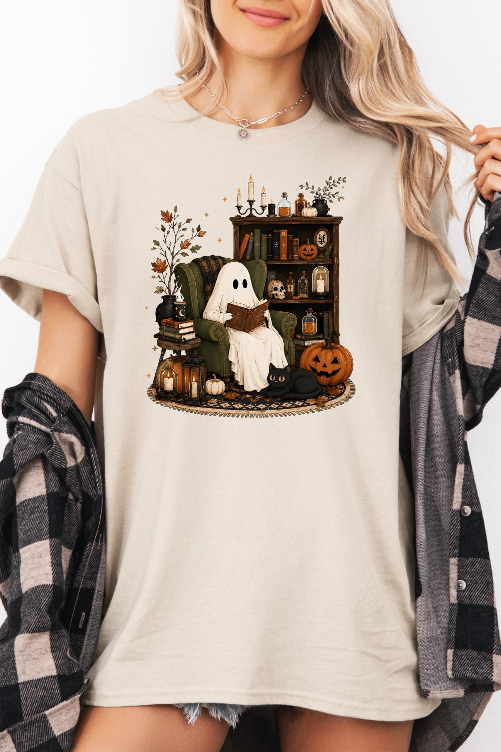 Cozy ghost reading tee