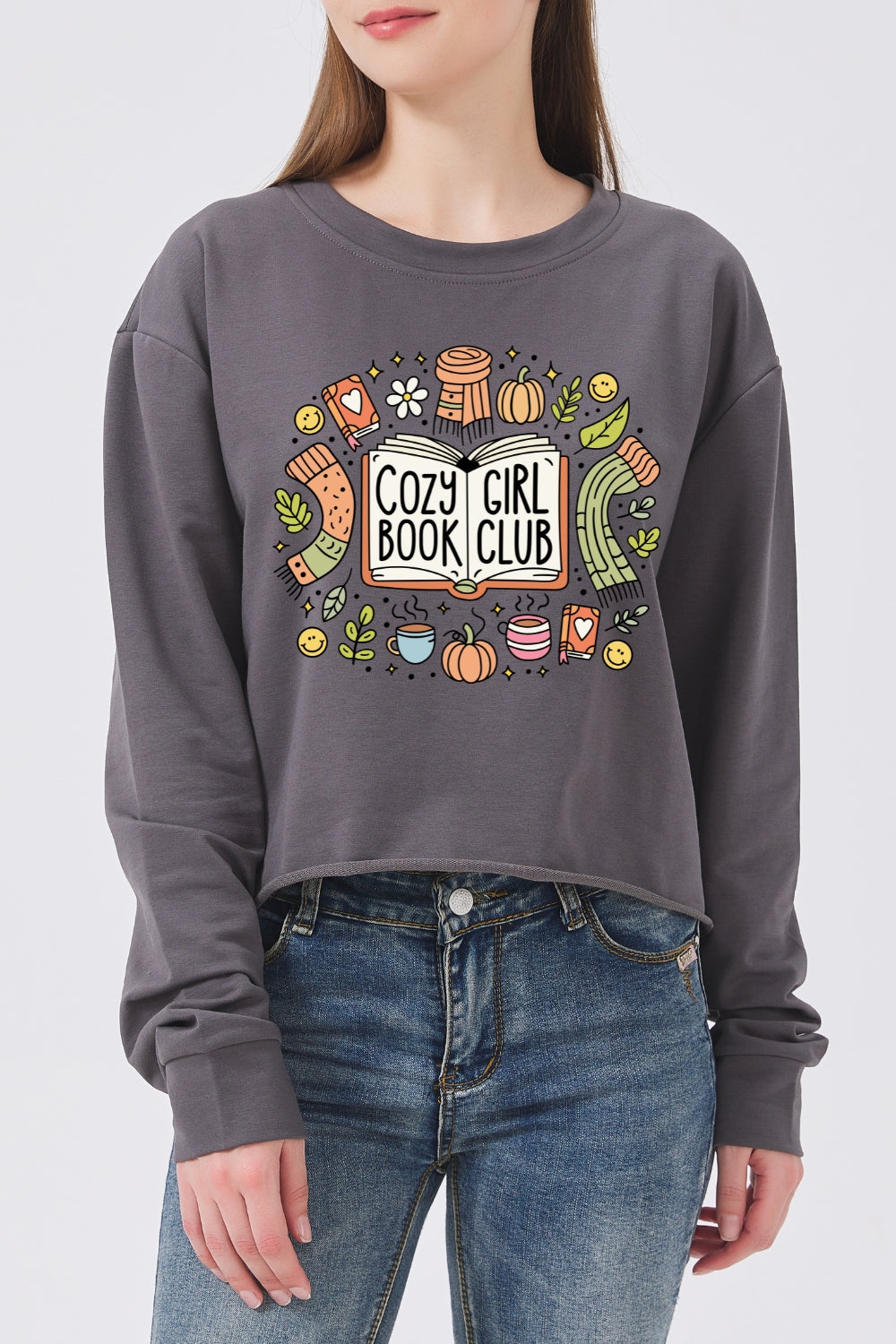 Cozy girl book club crop sweatshirt