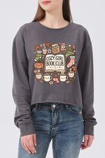 Cozy girl book club warm crop sweatshirt