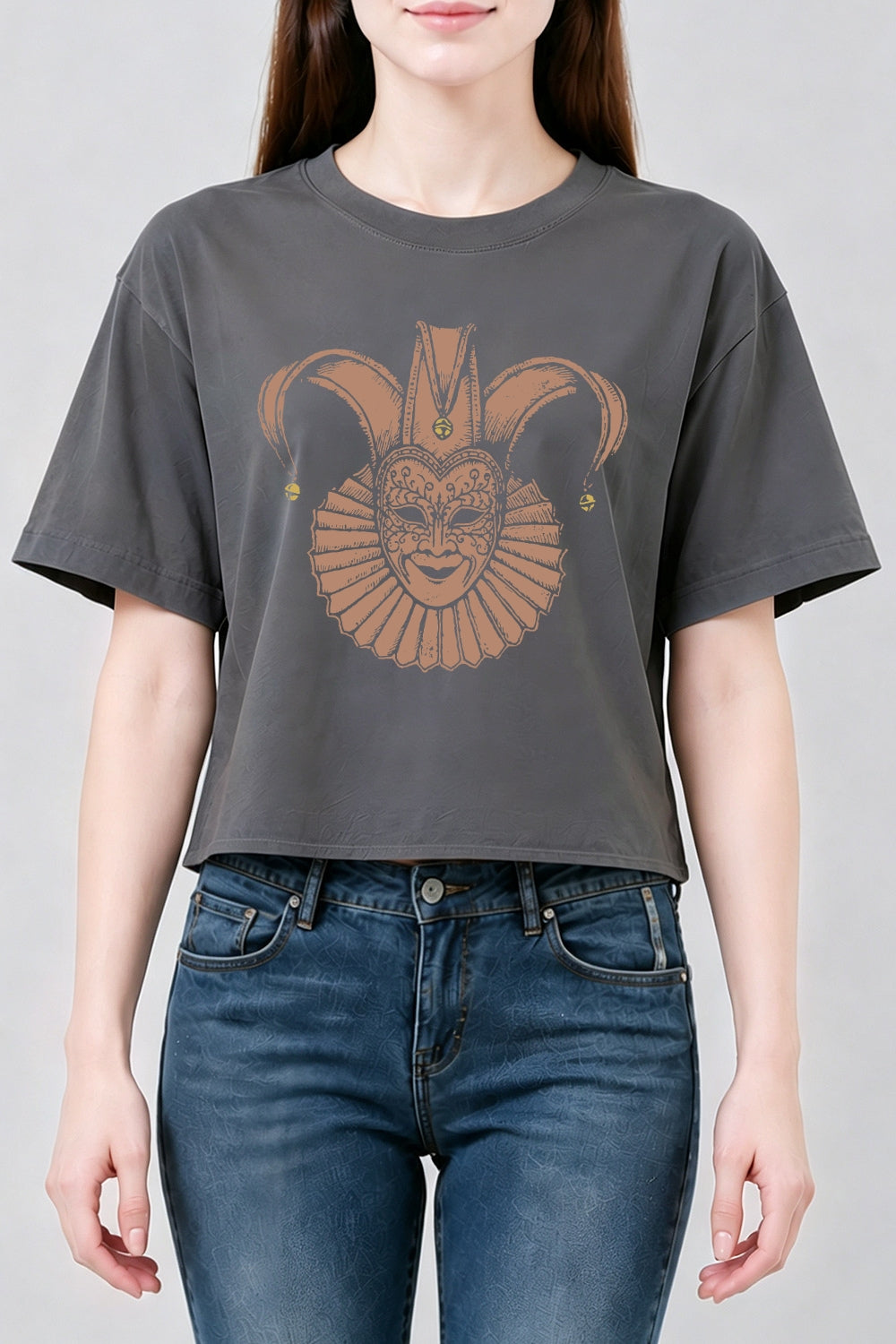 Creepy fool masquerade mask crop top