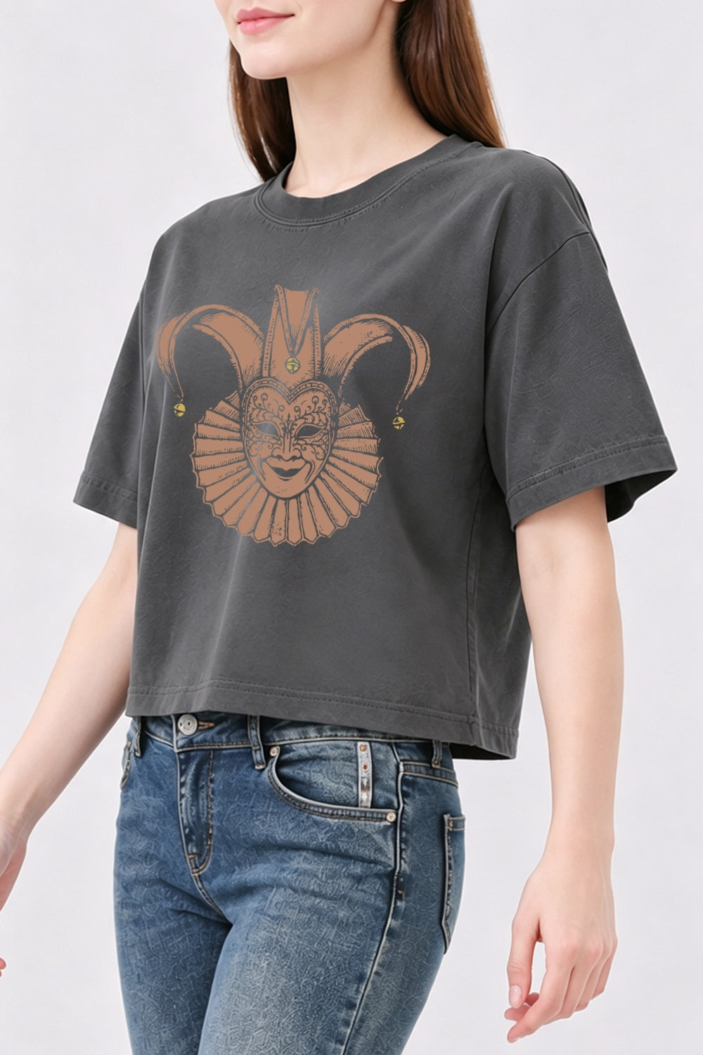 Creepy fool masquerade mask crop top
