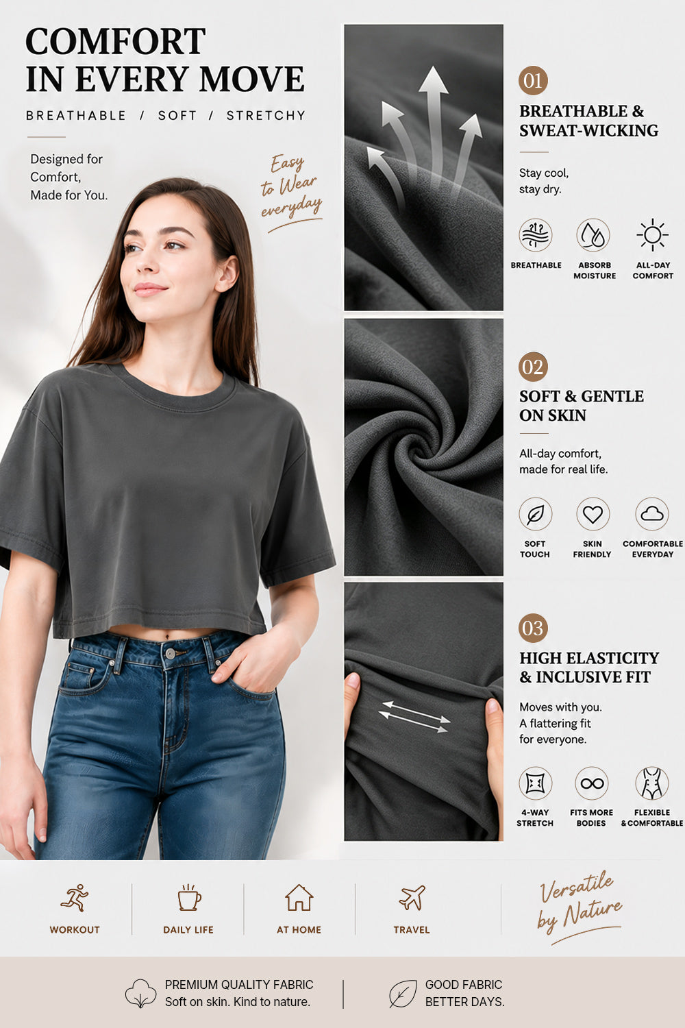 Crop tee gray detail