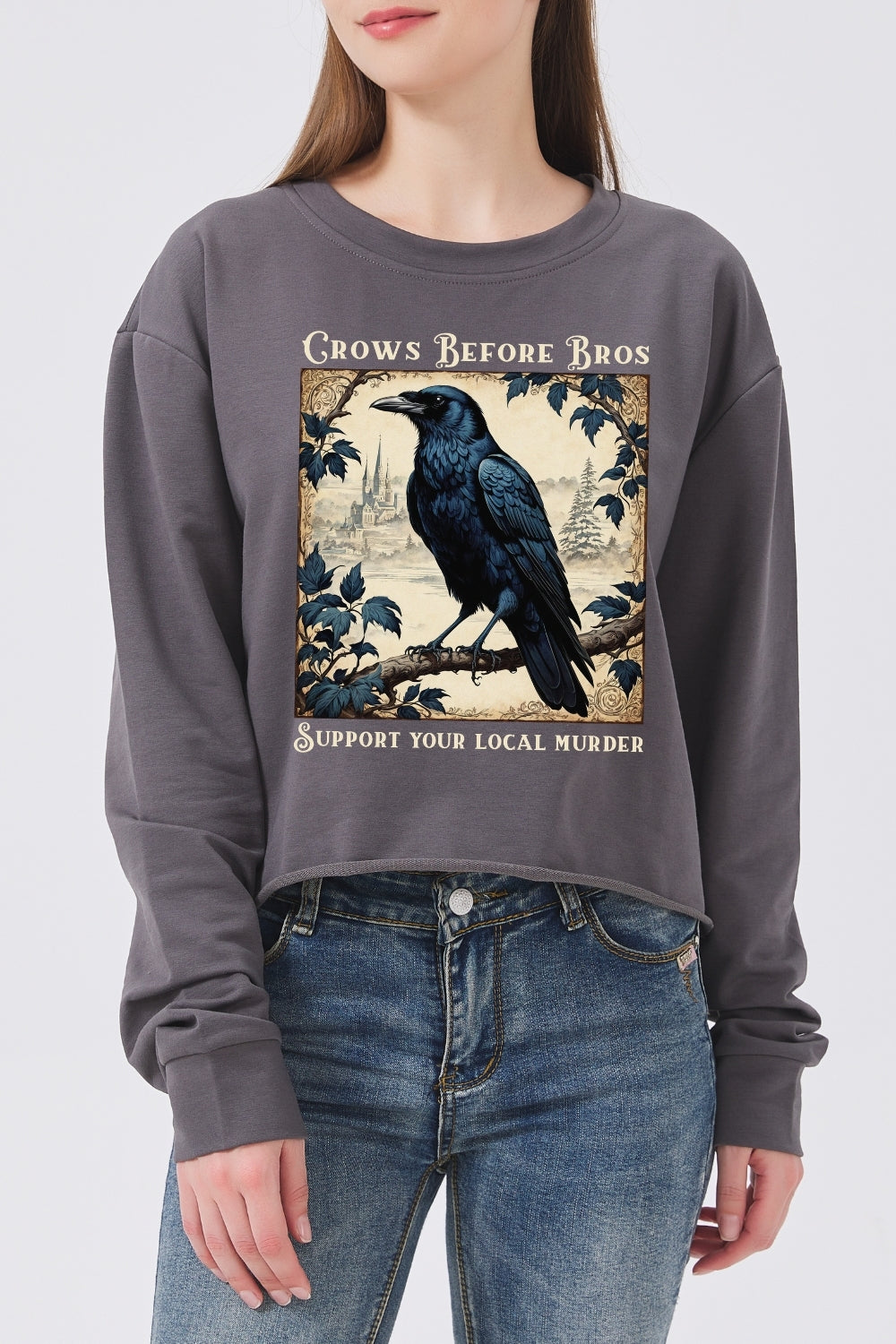 Crows before bros crop sweatshirt