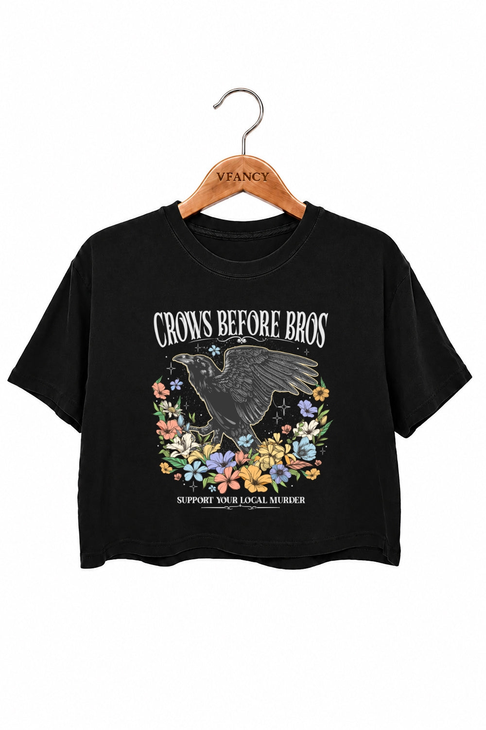 Crows before bros floral crop top