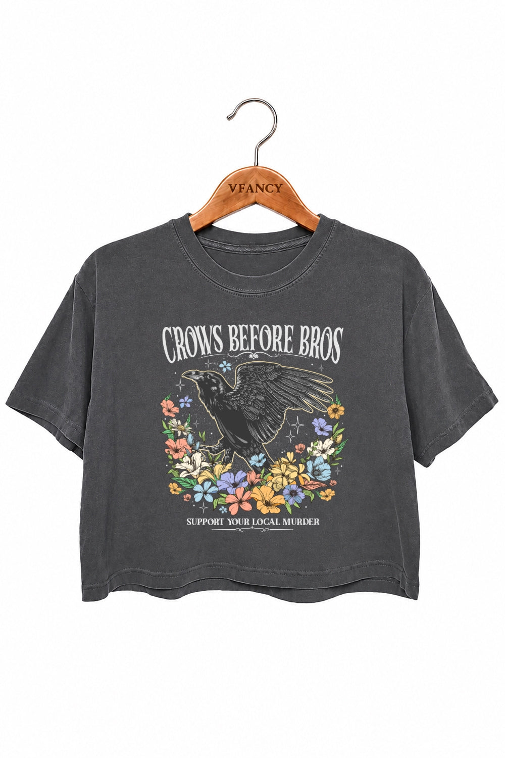 Crows before bros floral crop top