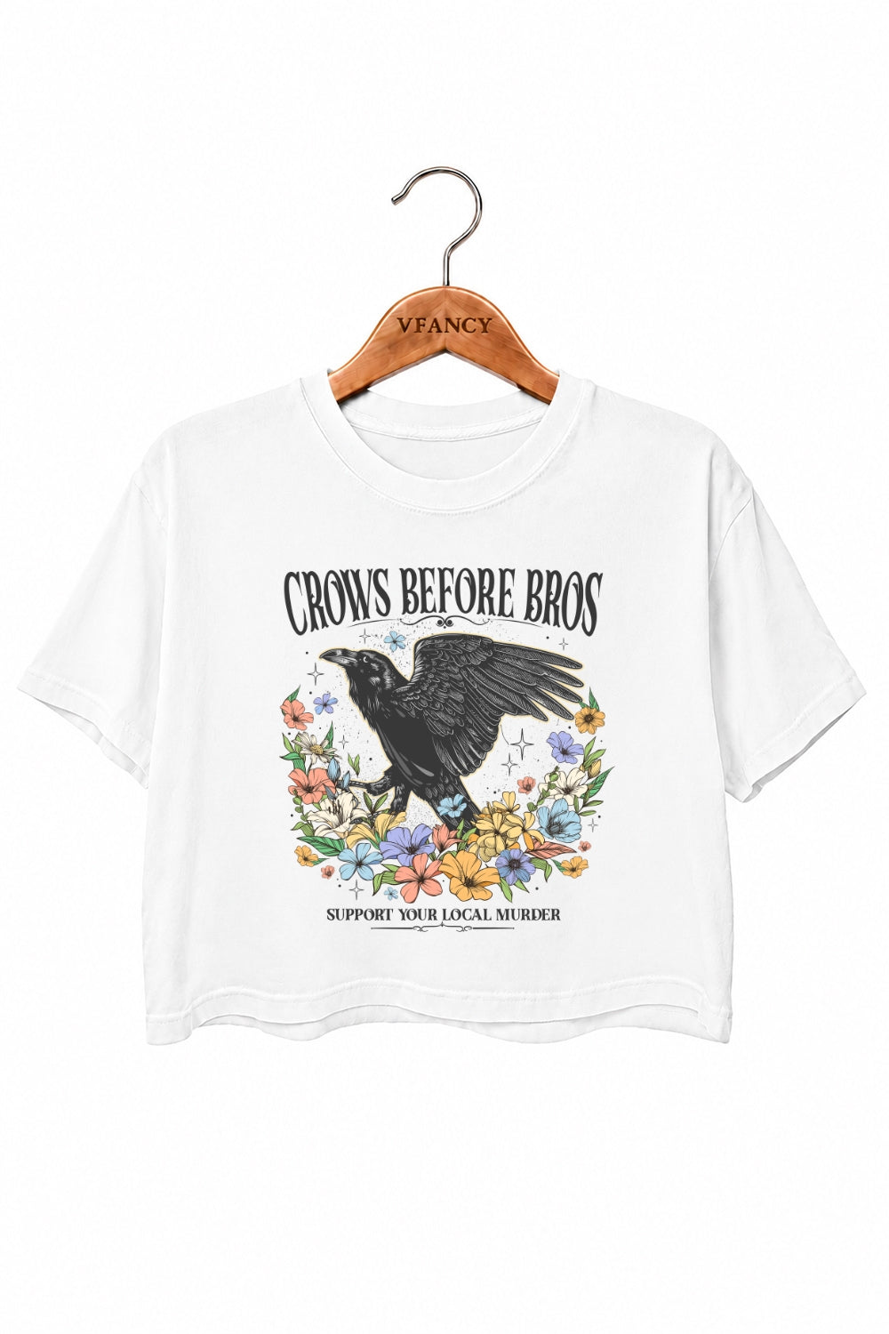 Crows before bros floral crop top