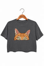 Curious orange tabby cat peeking crop top
