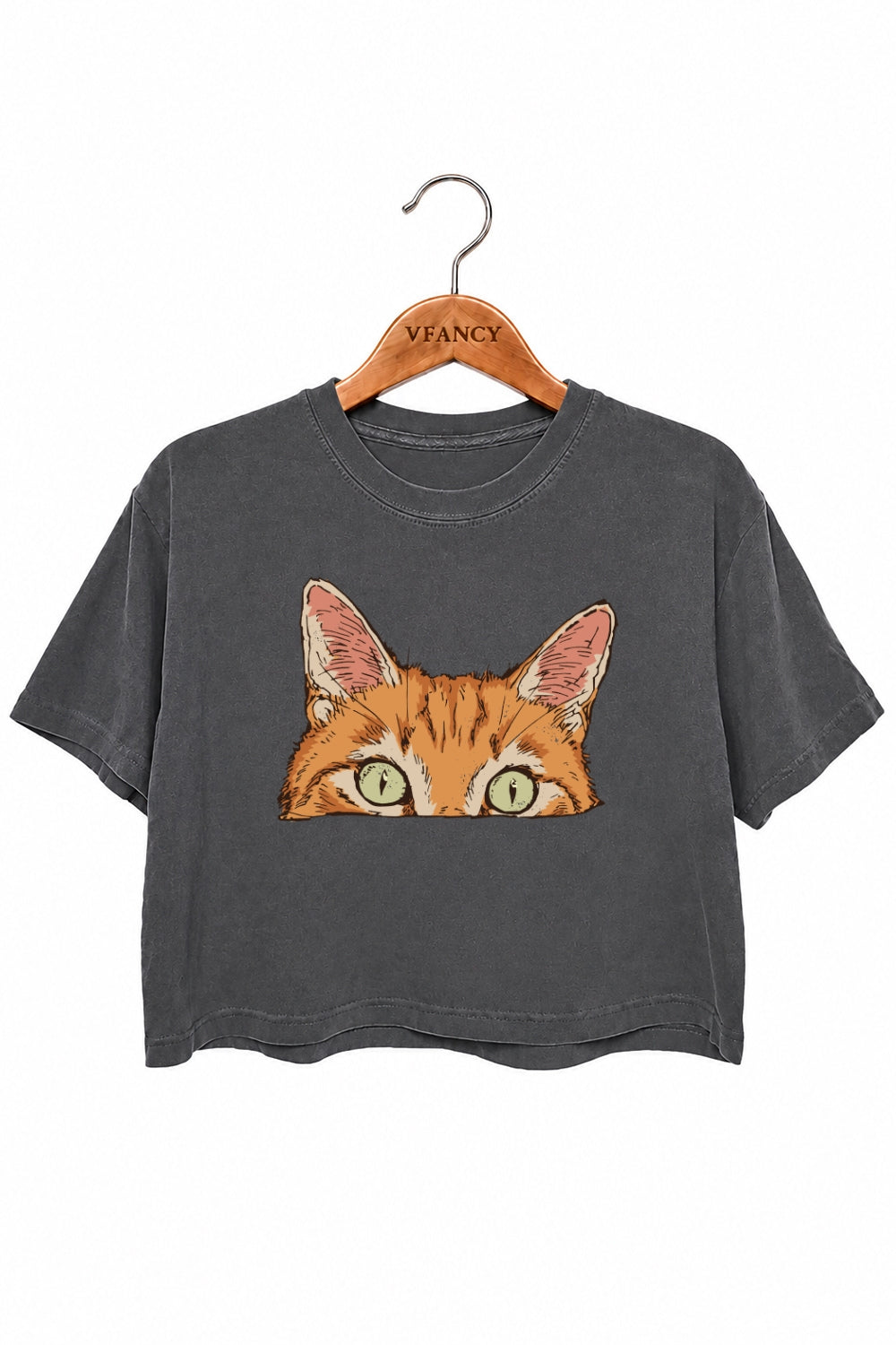 Curious orange tabby cat peeking crop top