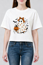Cute bow ghost with pumpkin crop top