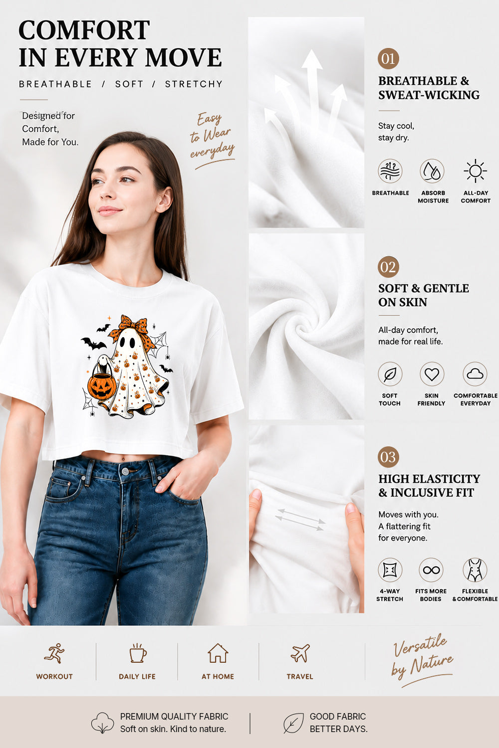 Cute bow ghost with pumpkin crop top