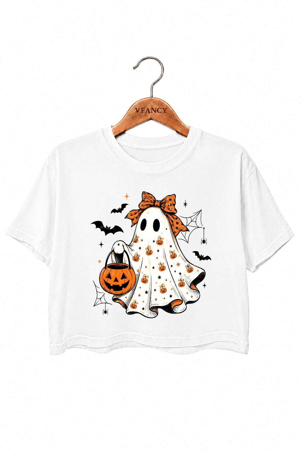 Cute bow ghost with pumpkin crop top